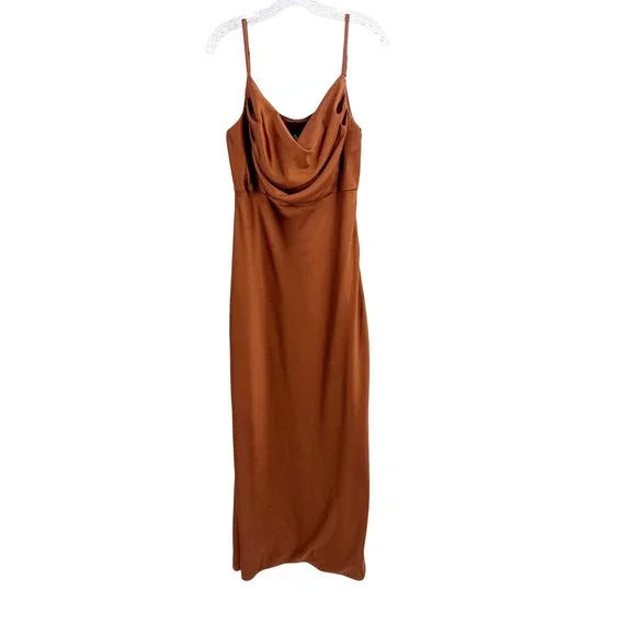 Revelry Skye Satin Cowl Neck Maxi Dress Terracotta Copper Bridesmaid Gown 14 - Picture 3 of 10
